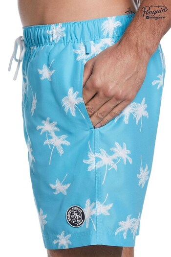 Original Penguin Palm Print Swim Shorts in Blue (D89199) | £20