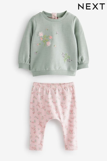 Mint Green Floral Baby Cosy Sweater And Leggings 2 Piece Set (D89262) | £13 - £15