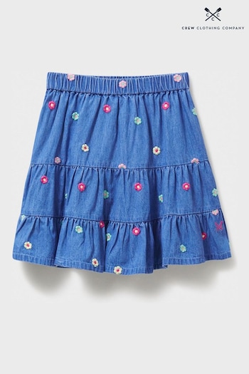 Crew Clothing structured-mercerised Company Blue Floral Print Cotton Flared Skirt (D89436) | £26 - £30