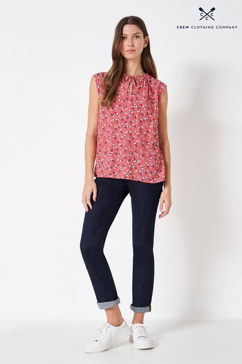 Crew Clothing Company Orange Coral Floral Print Relaxed Blouse (D89464) | £39