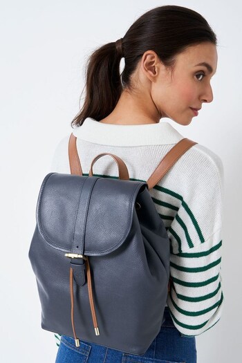 Crew Clothing Company Blue Leather Backpack (D89474) | £129