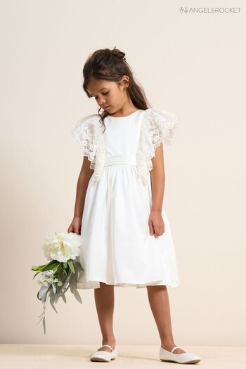 Angel & Rocket Cream Alice Lace Sleeve Satin Bridesmaid Dress (D89577) | £65 - £74
