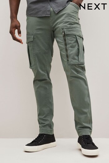 Petrol Green Slim Fit Zip Detail Stretch Cargo Trousers (D89597) | £42