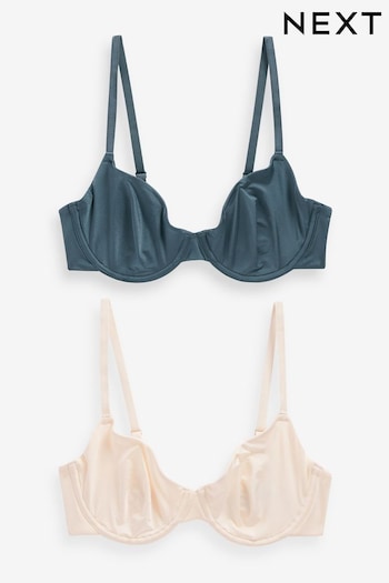 Teal Blue/Ecru Cream Non Pad Balcony Smoothing T-Shirt Bras 2 Pack (D89661) | £22