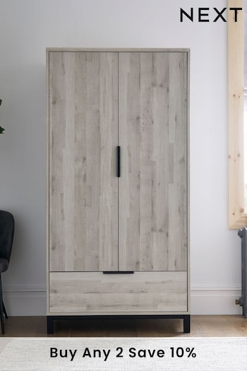 Grey Bronx Oak Effect Double, 1 Drawer Wardrobe (D89674) | £499