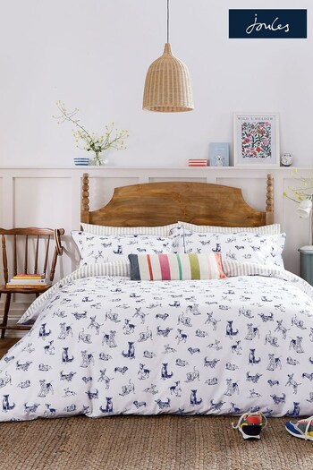 Joules White Playful Dogs Duvet Cover and Pillowcase Set (D89768) | £50 - £95