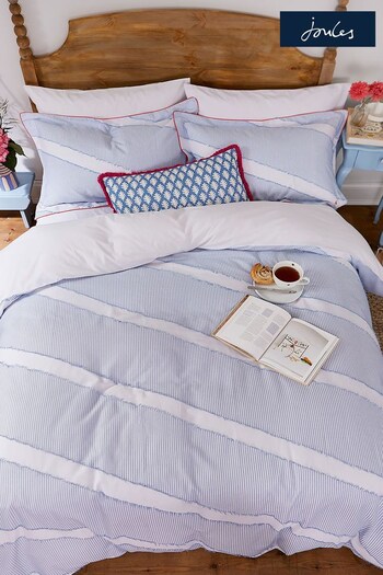Joules Blue Diagonal Clipped Stripe Duvet Cover and Pillowcase Set (D89778) | £100 - £180