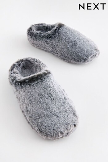 Grey Warm Lined Faux Fur Mule Slippers (D89823) | £11 - £14