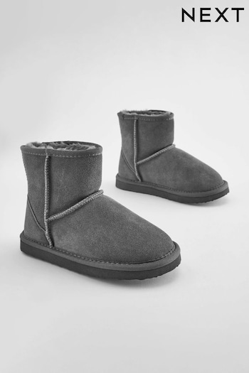 Grey Tall Warm Lined Suede Slipper Boots (D89827) | £17 - £21