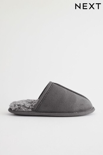 Grey Warm Lined Slip-On Mule Slippers (D89828) | £12 - £15