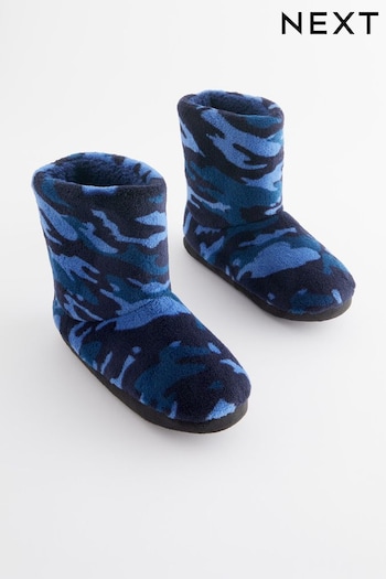 Navy Camo Warm Lined Slipper Boots Blau (D89948) | £12 - £16