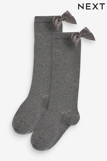 Grey Cotton Rich Bow Knee High School Socks 2 Pack (D89964) | £5 - £6