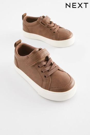 Tan Brown Standard Fit (F) Touch Fastening Elastic Lace Shoes (D89979) | £14 - £18