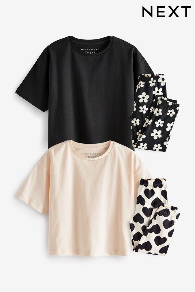 Black/White Daisy Heart Pyjamas 2 Packs (3-16yrs) (D89983) | £19 - £25