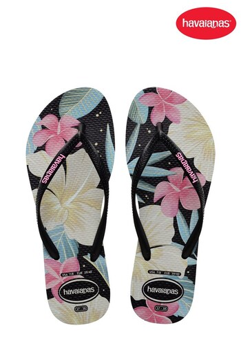 Havaianas Slim Floral Print Black Sandals (D90051) | £30