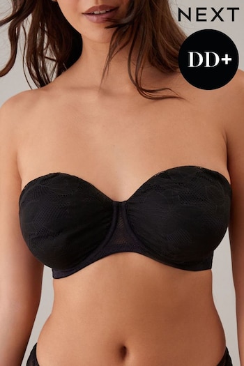 Black DD+ Non Pad Lace Strapless Multiway Bra (D90107) | £26