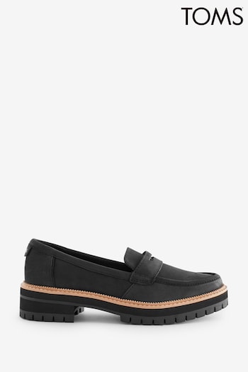 TOMS Black Cara Leather Black Loafers (D90135) | £100