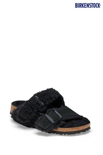 Birkenstock Arizona Split Teddy Black Sandals (D90158) | £150