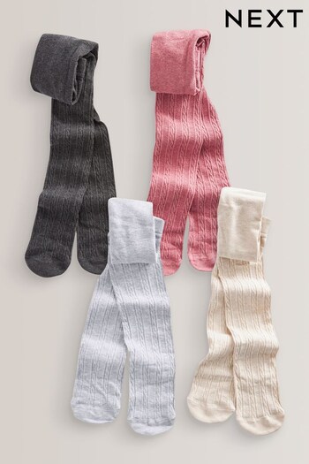 Pink/Cream/Light Grey/Charcoal Grey Cotton Rich Cable Tights 4 Pack (D90392) | £20 - £28