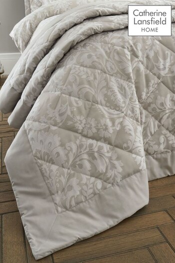Catherine Lansfield Natural Classic Damask Quilted Bedspread (D90395) | £60