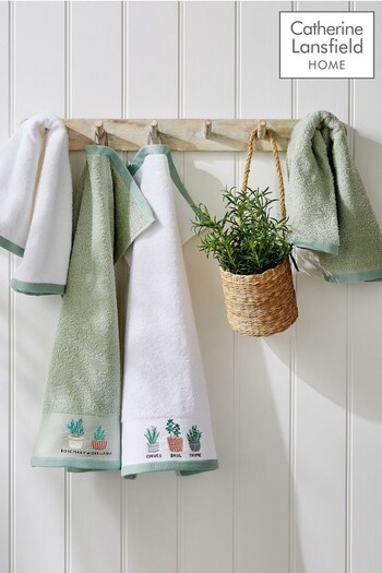 White Mixed Herbs Cotton Towels (D90410) | £16