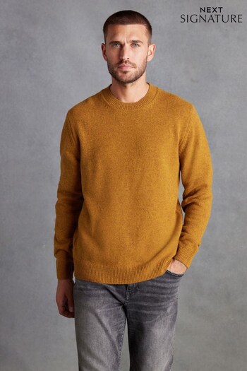 Mustard Yellow Crew Neck Regular Signature Lambswool Jumper (D90424) | £45