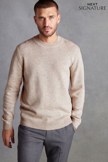Stone Natural Lambswool Crew Neck Jumper (D90430) | £45