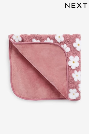 Pink Flower Baby Teddy Borg Fleece Blanket (D90433) | £13