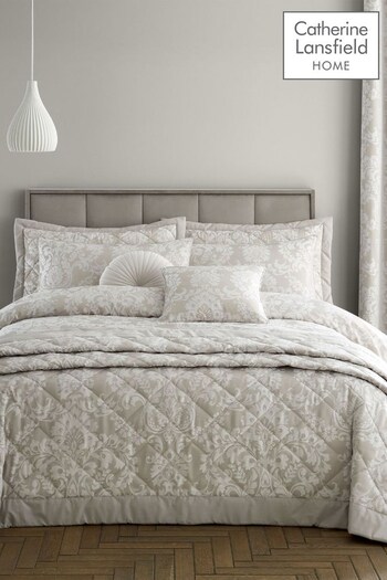 Catherine Lansfield Natural Classic Damask Duvet Cover and Pillowcase Set (D90450) | £40 - £60