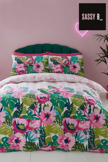 Sassy B Pink Tropical Flamingo Stripe Duvet Cover and Pillowcase Set (D90453) | £16 - £25
