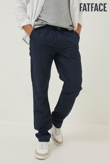 FatFace Blue Straight Cotton Linen Trousers (D90564) | £55