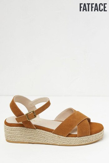 FatFace Brown Crossover Mini Wedge Sandals embroidered (D90583) | £55