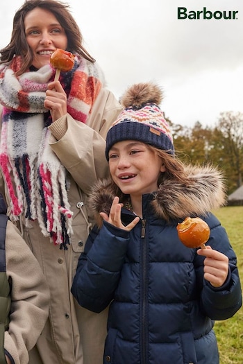 Barbour® Blue Girls Claudia Fairisle Pom Beanie Hat (D90627) | £18