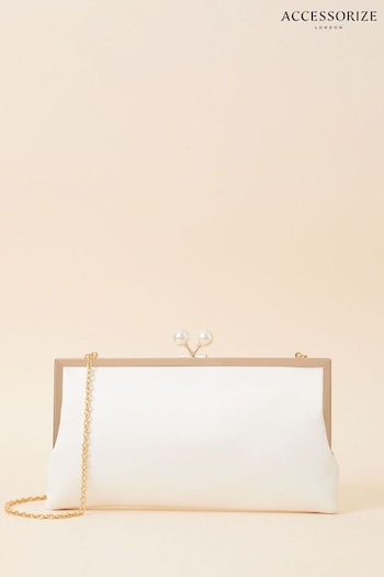 Accessorize Natural Bridal Pearl Clasp Satin Clutch Bag (D90761) | £35