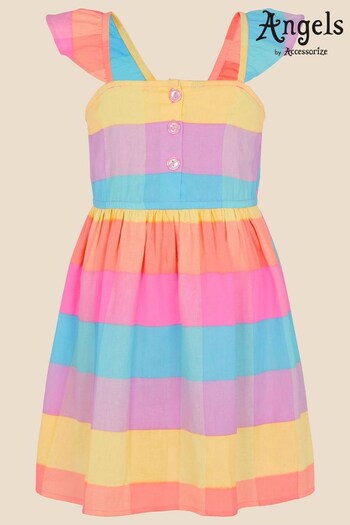 Angels By Accessorize Pink Frill Sleeve Check Dress (D90780) | £20 - £21