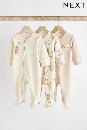 Oatmeal Cream Baby Sleepsuits 3 Pack (0-2yrs) (D90795) | £20 - £22