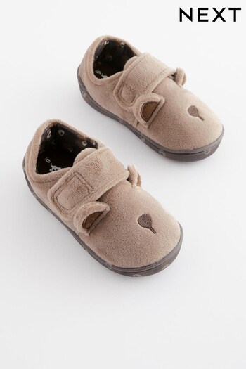 Brown 3D Bear Touch Fastening Cupsole Print Slippers (D90820) | £11 - £13