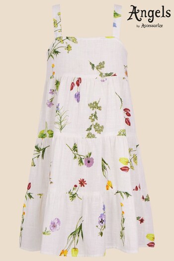 Angels By Accessorize Botanical Print Tiered White Dress (D90835) | £22 - £23