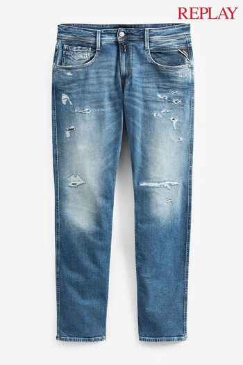 Replay Mid Blue Denim Anbass Slim Fit Jeans (D90863) | £175