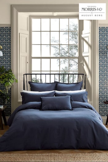 Morris & Co Blue Linen Cotton Bed Housewife Pillowcase (D90876) | £25