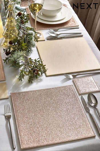 Rose Gold Metallic Faux Leather Placemats and Coasters Set of 4 Placemats & Coasters (D90882) | £22