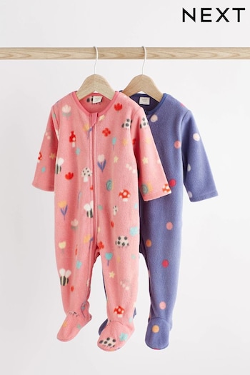 Pink Bee Fleece Baby Sleepsuits 2 Pack (D90953) | £20 - £22