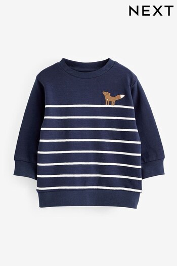 Navy Blue Stripe Fox Appliqué Sweatshirt (3mths-7yrs) (D90992) | £12 - £14