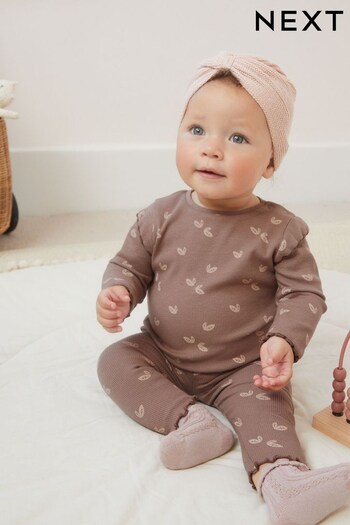 Chocolate Brown Heart Print Baby Top And Leggings Set (D91212) | £10 - £12