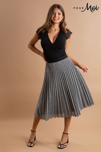 Pour Moi Silver Nina Lame Pleated Midi Skirt (D91231) | £45