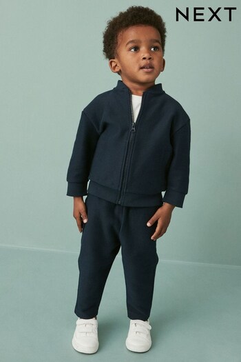 Navy Blue Jersey Bomber Jacket white And Joggers 2 Piece Set (3mths-7yrs) (D91238) | £25 - £29