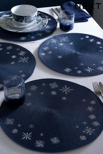 Set of 4 Navy Blue Snowflake Placemats (D91241) | £14