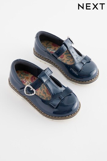 Navy Blue Wide Fit (G) Bow T-Bar Shoes (D91330) | £20 - £22