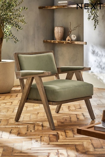 Soft Velvet Sage Green Abe Wooden Accent Chair (D91480) | £275