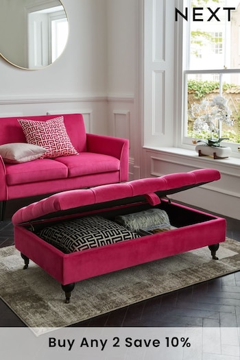 Buttoned Soft Velvet Fuschia Pink Large with Storage Stools & Ottomans (D91488) | £255